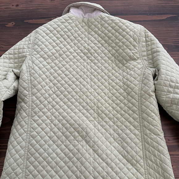 Women’s Kate Hill Light Green Quilted Jacket Small Turn Button Striped Lining - Picture 5 of 7